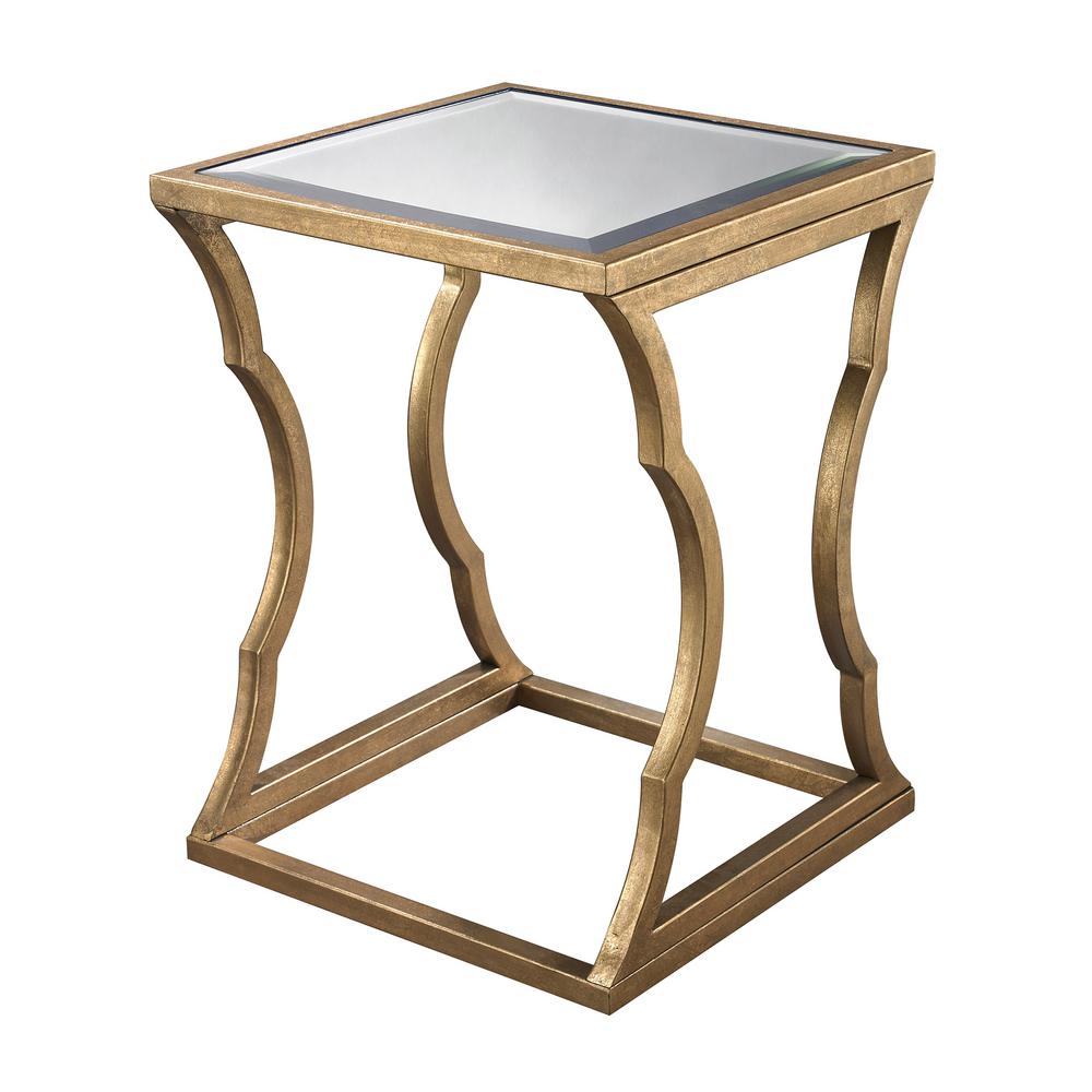 Metal Cloud Antique Gold Leaf And Mirror Side Table