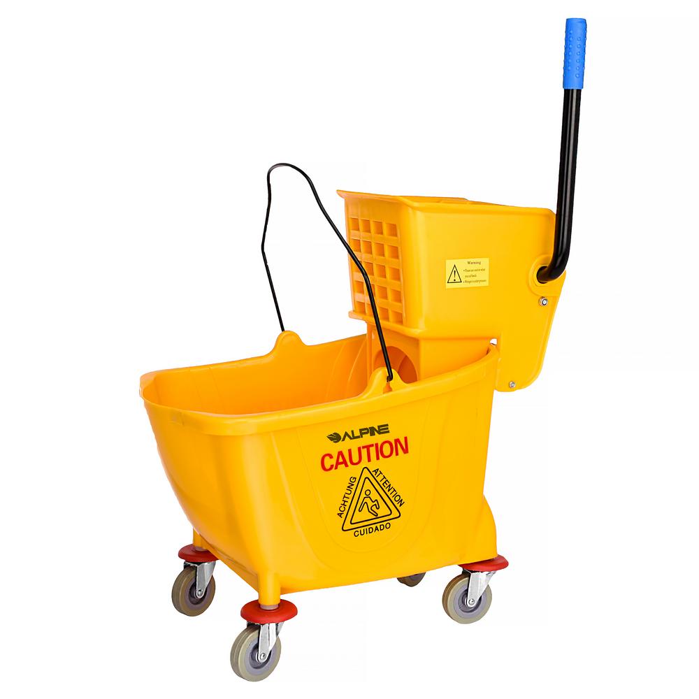 Mop Bucket With Side Press Wringer /& Wheels 31 Quart Yellow Plastic Cleaning