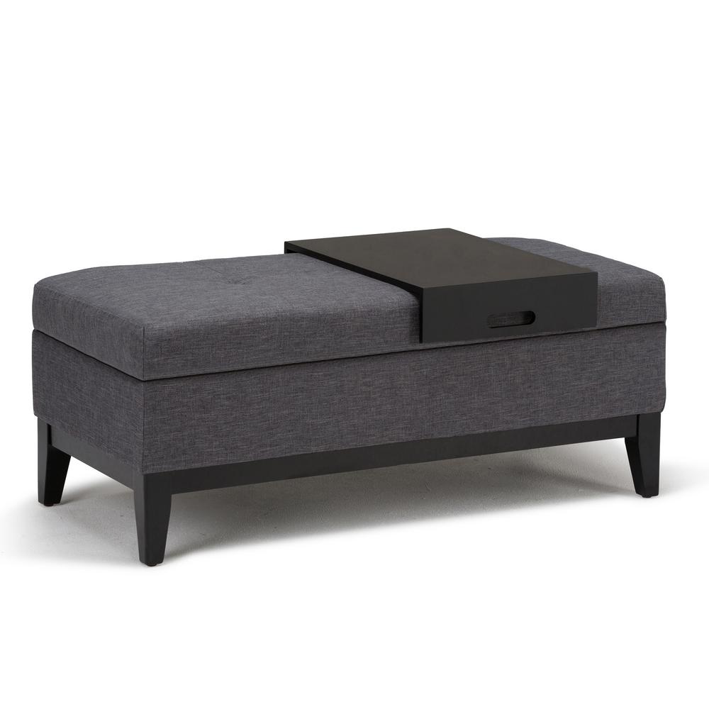 Simpli Home Oregon Slate Grey Storage Ottoman Bench3AXCOT245GL The