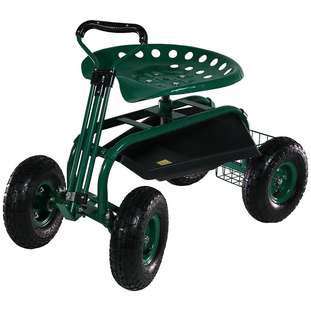 Sunnydaze Decor Green Steel Rolling Garden Cart With Extendable