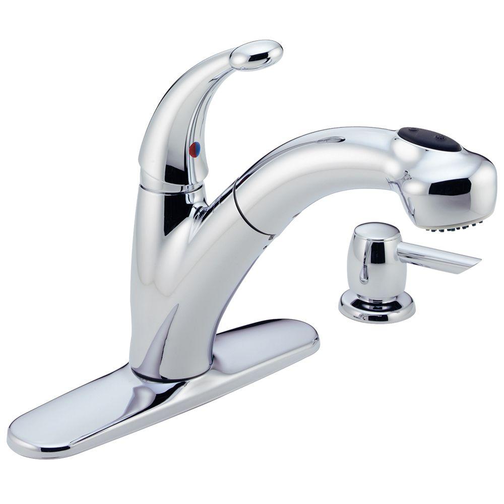 Reviews For Delta Cicero Single Handle Pull Out Sprayer Kitchen Faucet With Soap Dispenser In Chrome 468 SD DST The Home Depot