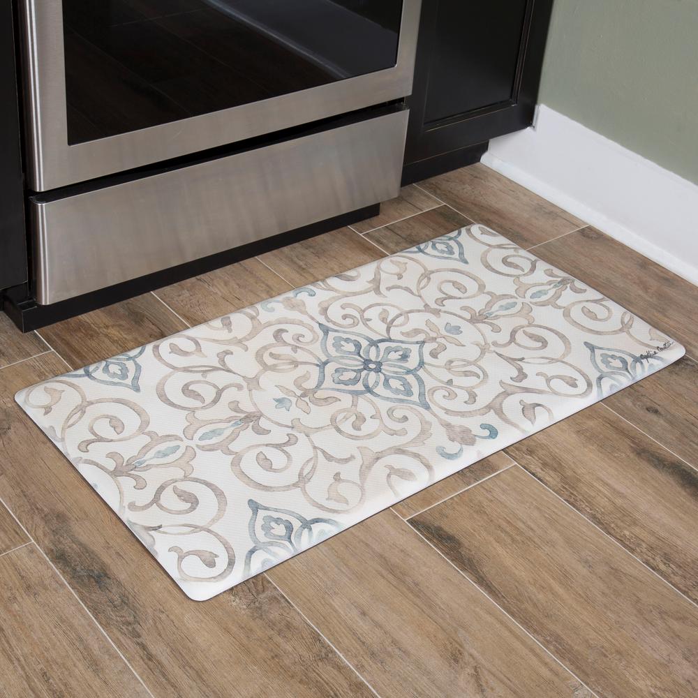 Nicole Miller Cook N Comfort Cream Rustic Medallion 20 In X 39 Kitchen Mat