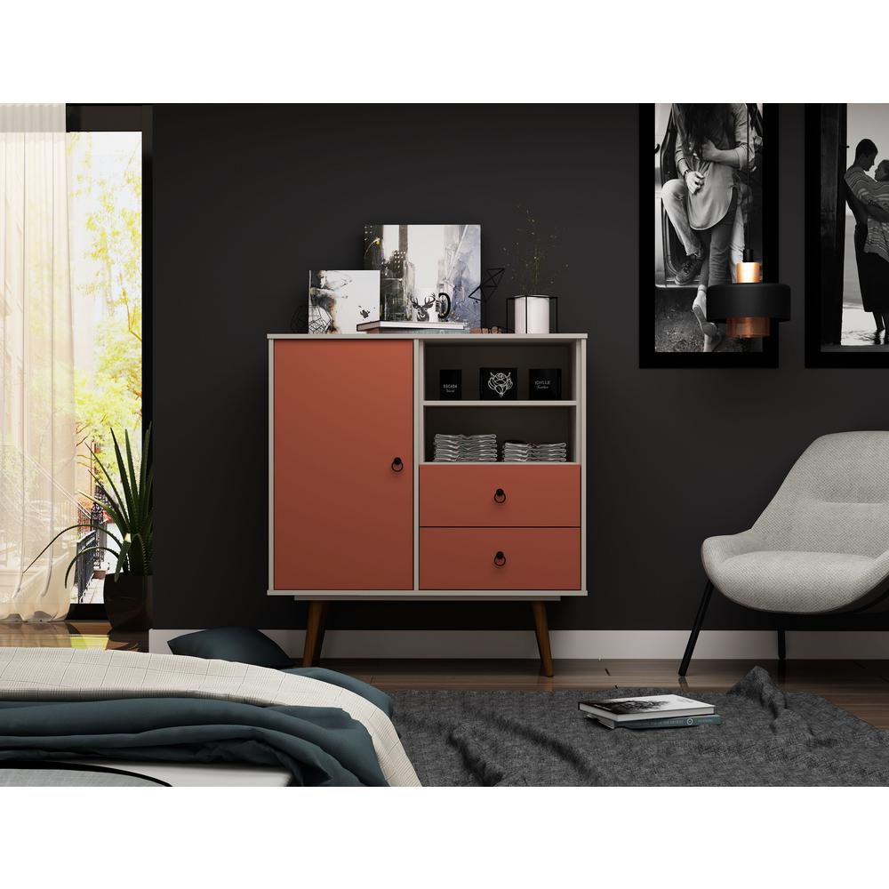 Luxor 2 Drawer Off White And Terra Orange Pink Montauk Mid Century
