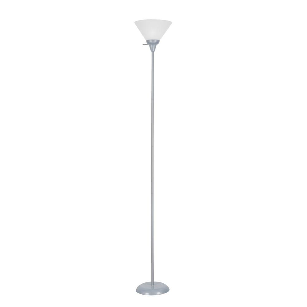 Aspen Creative Corporation 71 In Silver Metal Torchiere Floor Lamp Aspen Creative Corporation 71 In Silver Metal Torchiere Floor Lamp With Frosted Acrylic Shade