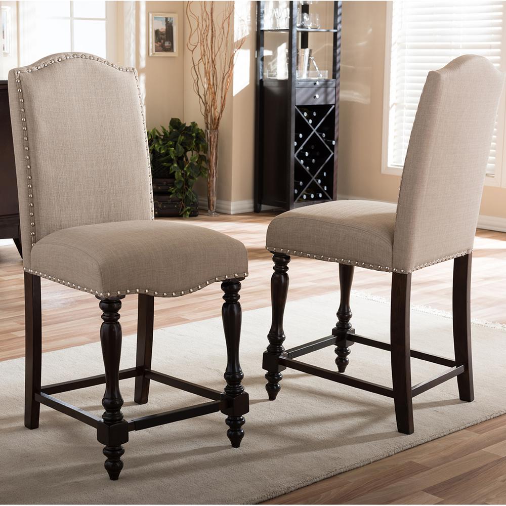 Baxton Studio Zachary Beige Fabric Upholstered 2Piece Counter Stool