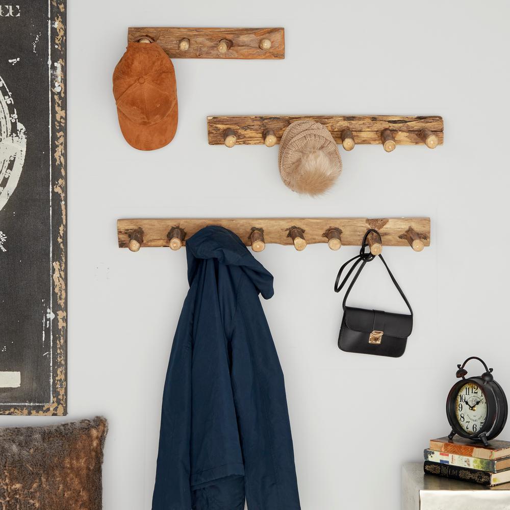 Litton Lane Rustic Multi Brown Reclaimed Teak Wood Wall Coat Racks
