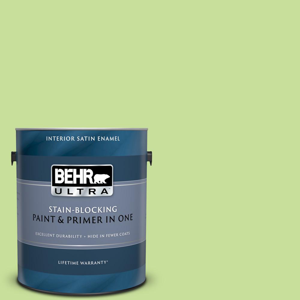 BEHR ULTRA 1 gal. 420A3 Key Lime Satin Enamel Interior Paint and Primer in One775401 The