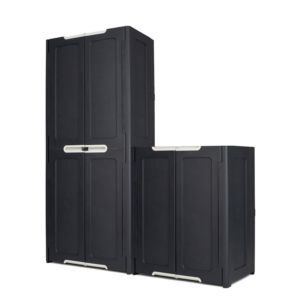 Hdx 36 In H X 30 In W X 19 In D Stackable Utility Base Wall Freestanding Cabinet In Dark Grey 234572 The Home Depot