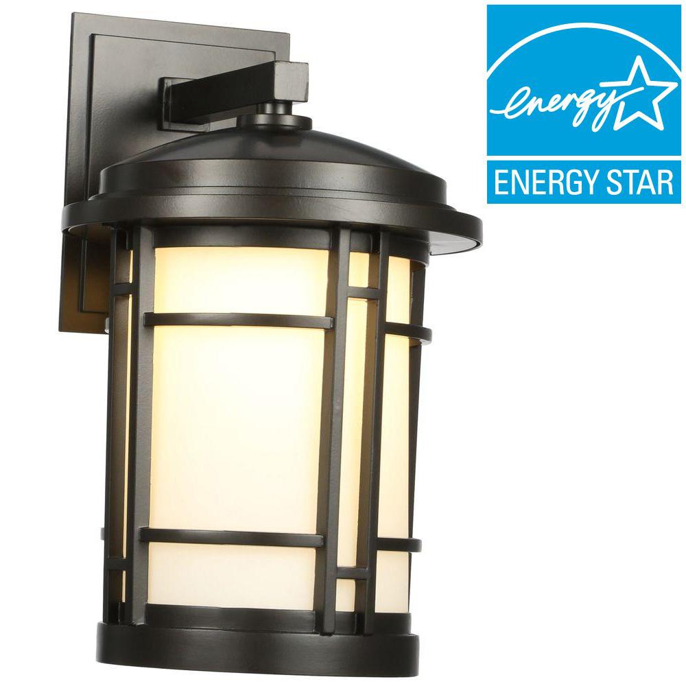 World Imports 9 In Burnished Bronze Outdoor Led Wall Sconce With Burnished Bronze Outdoor Led Wall Sconce With White Opal Glass