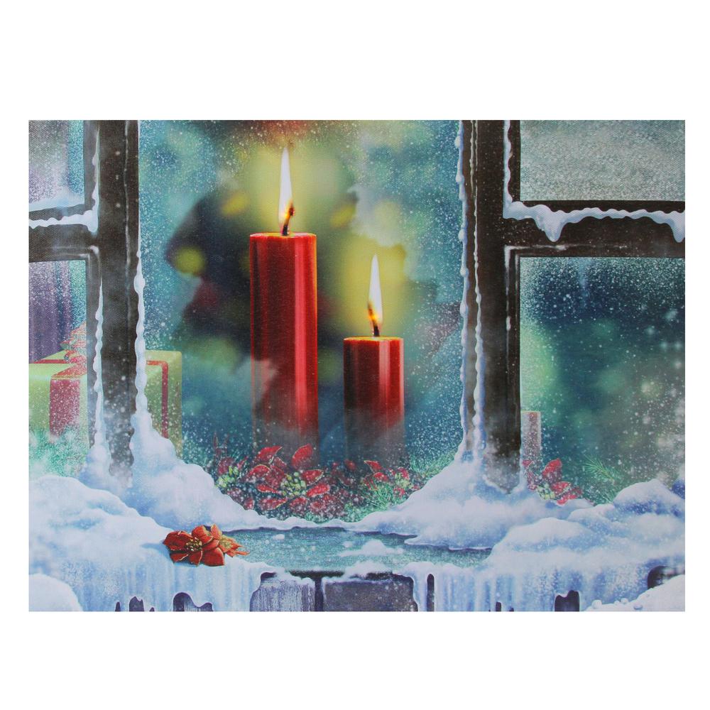 Northlight 12 In X 15 75 In Led Lighted Snowy Window Pane And Candles Christmas Canvas Wall Art 32277551 The Home Depot