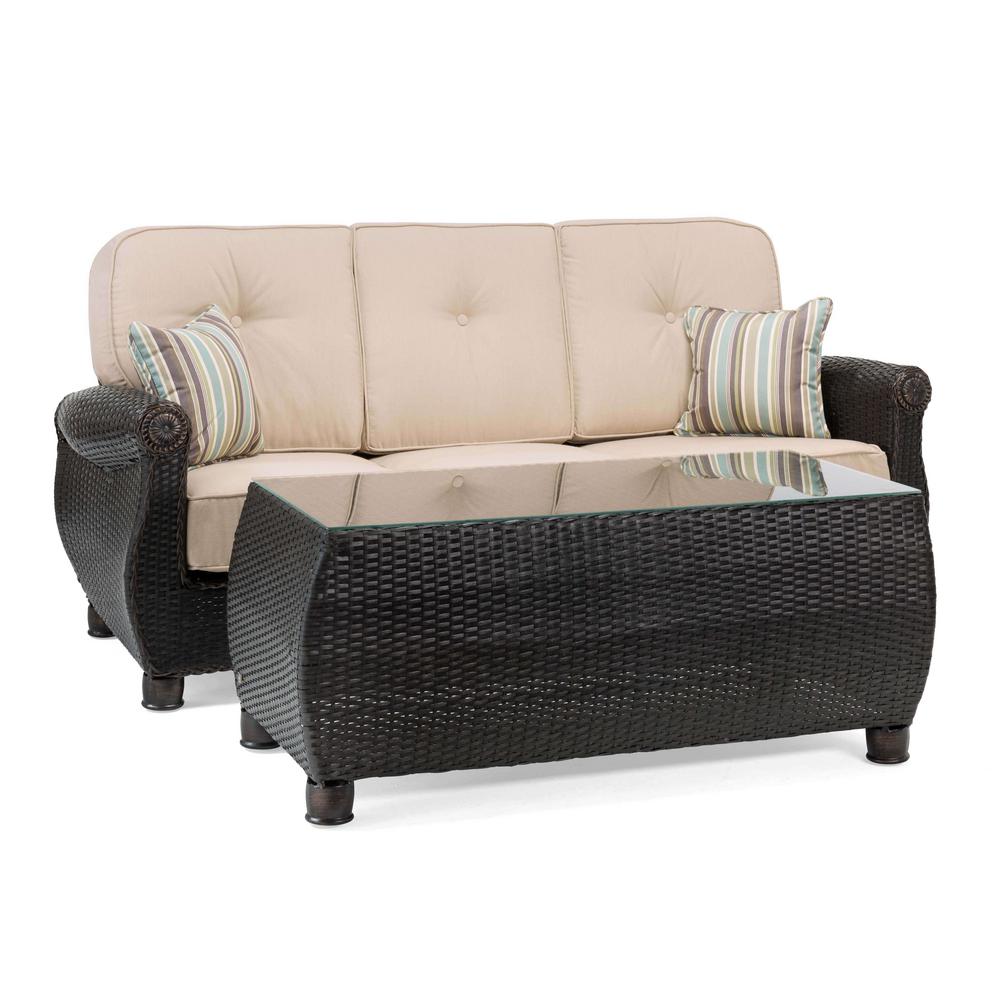 La Z Boy Breckenridge 2 Piece Wicker Outdoor Sofa And Coffee Table