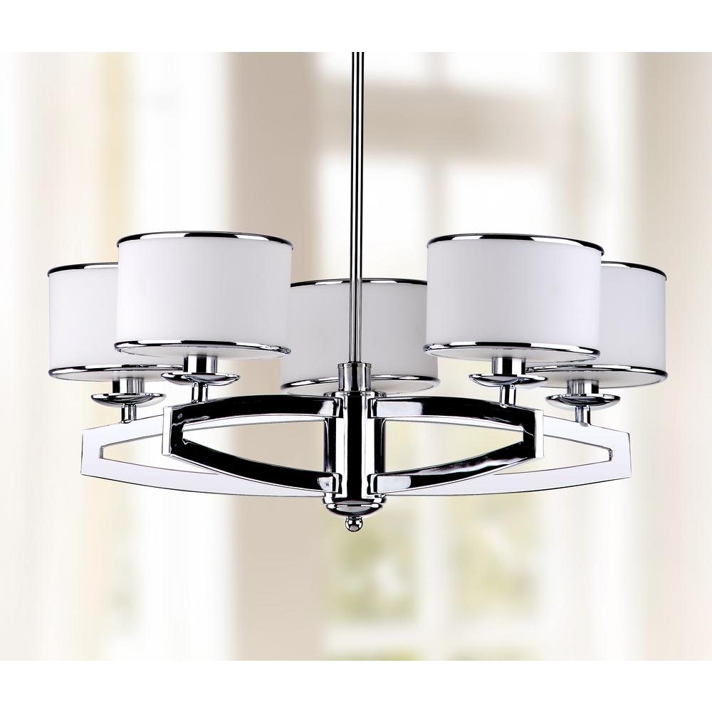 Safavieh Lenora Drum 5 Light Chrome Pendant Chandelier With Etched White Shade Safavieh Lenora Drum 5 Light Chrome Pendant Chandelier With Etched White Shade