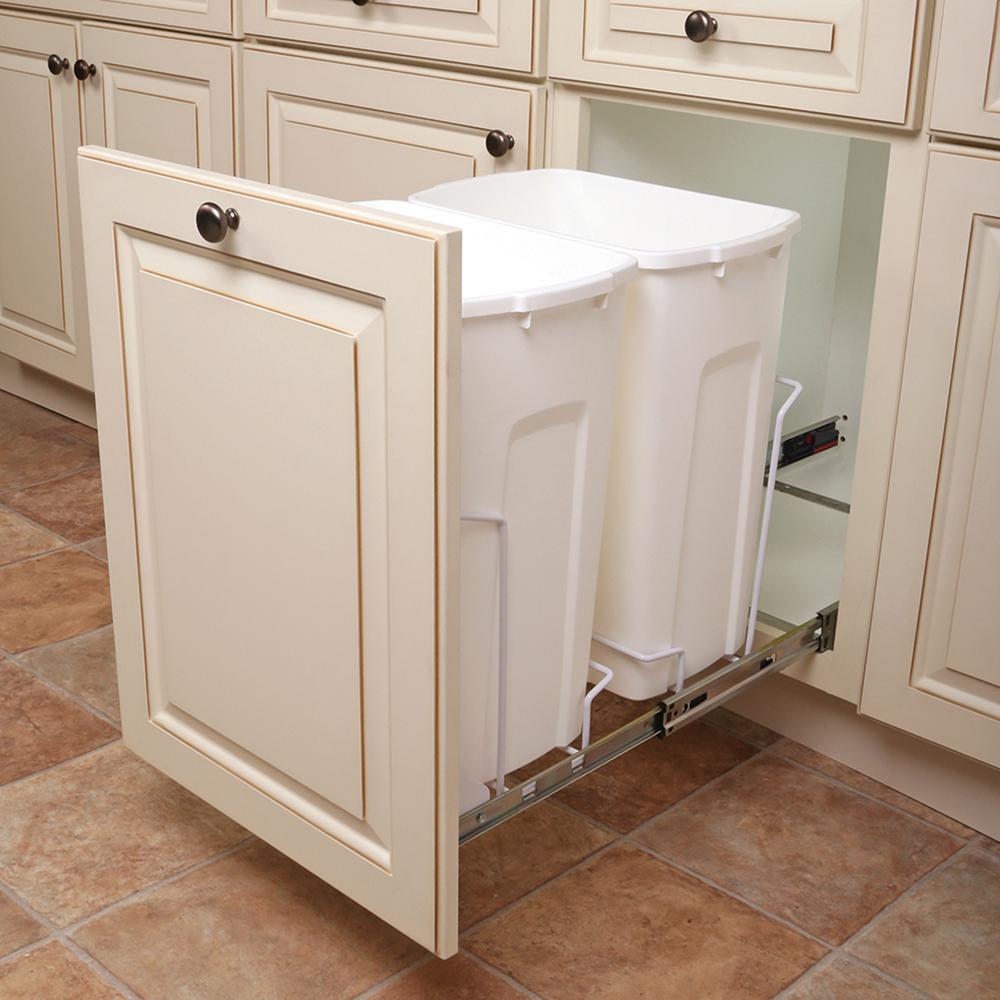 plastic - pull out trash cans - pull out cabinet organizers - the