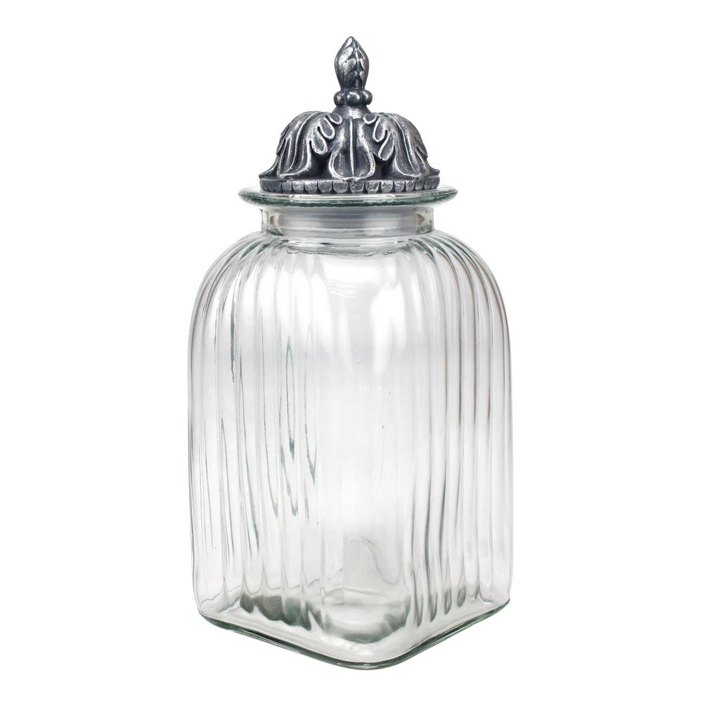 Stonebriar Collection Fluted Glass Canister With Decorative Lid Sb