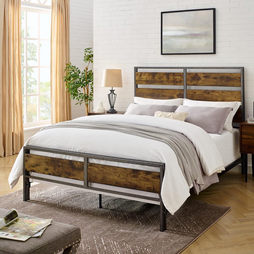 Bedroom Furniture Walker Edison, Wood And Metal Queen Bed Frame