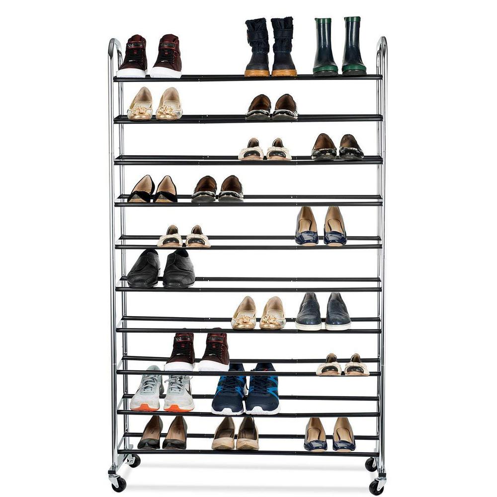 Home It 50 Pair Chrome Shoe Rack Organizer With Wheels 4388 The Home Depot