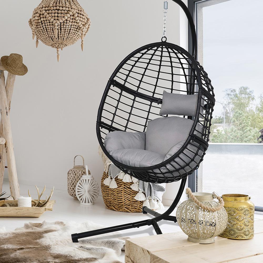 Maypex 78 in. Black Wicker Patio Outdoor Basket Swing