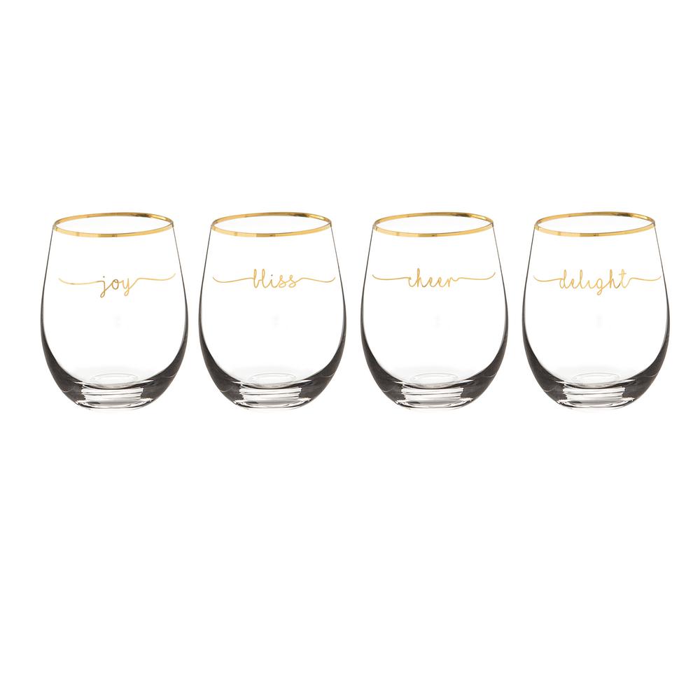 Personalized Gold Rim Stemless Wine Glasses C 1120g 4 C The Home Depot 