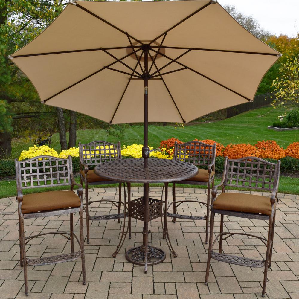 Elite 7 Piece Aluminum Outdoor Bar Height Dining Set With Sunbrella Elite 7 Piece Aluminum Outdoor Bar Height Dining Set With Sunbrella Brown Cushions And Beige