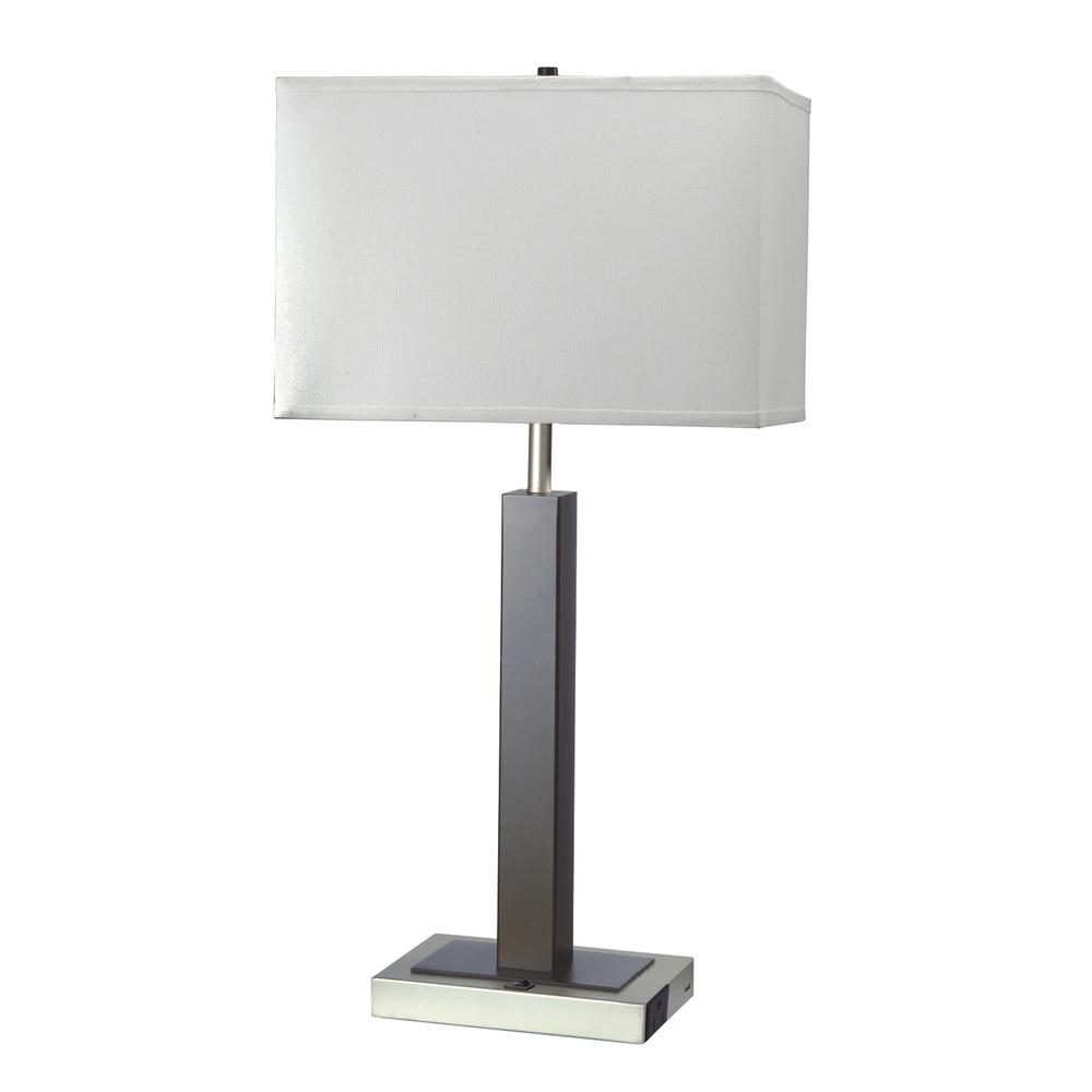 Ore Adrienne 30 In Walnut Metal Table Lamp With Outlet And Usb Port 8321wh The Home Depot