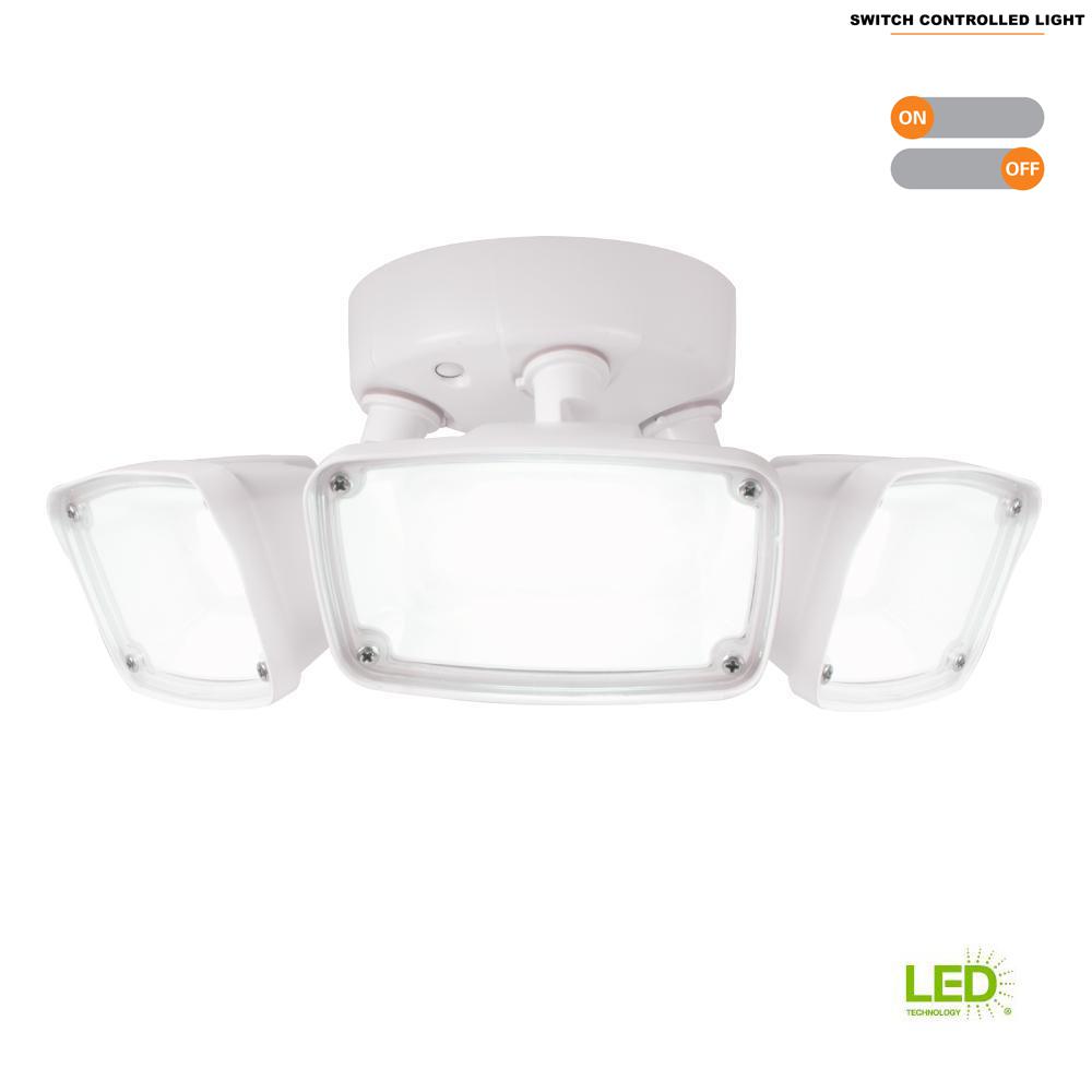 Halo 32 Watt White Outdoor Integrated Led Triple Flood Light With 32 Watt White Outdoor Integrated Led Triple Flood Light With Switch Control
