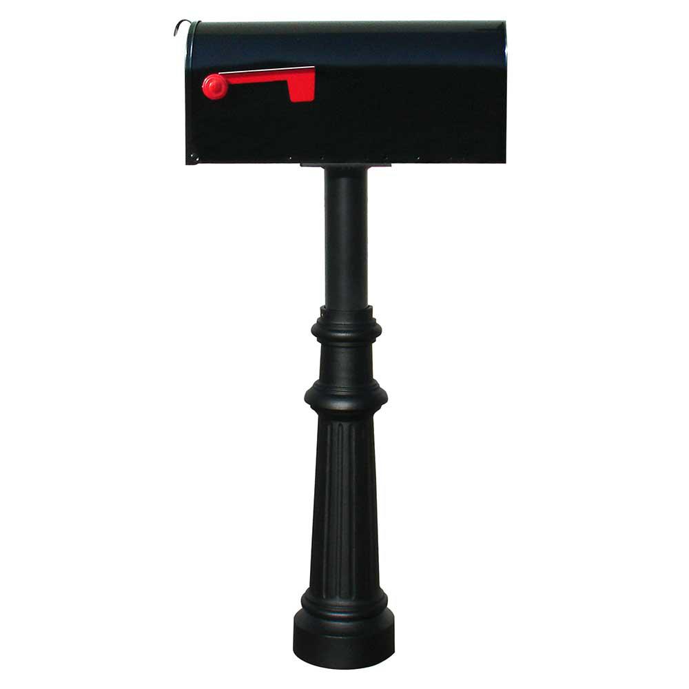Hanford Single Black Post System NonLocking Mailbox with Fluted Base
