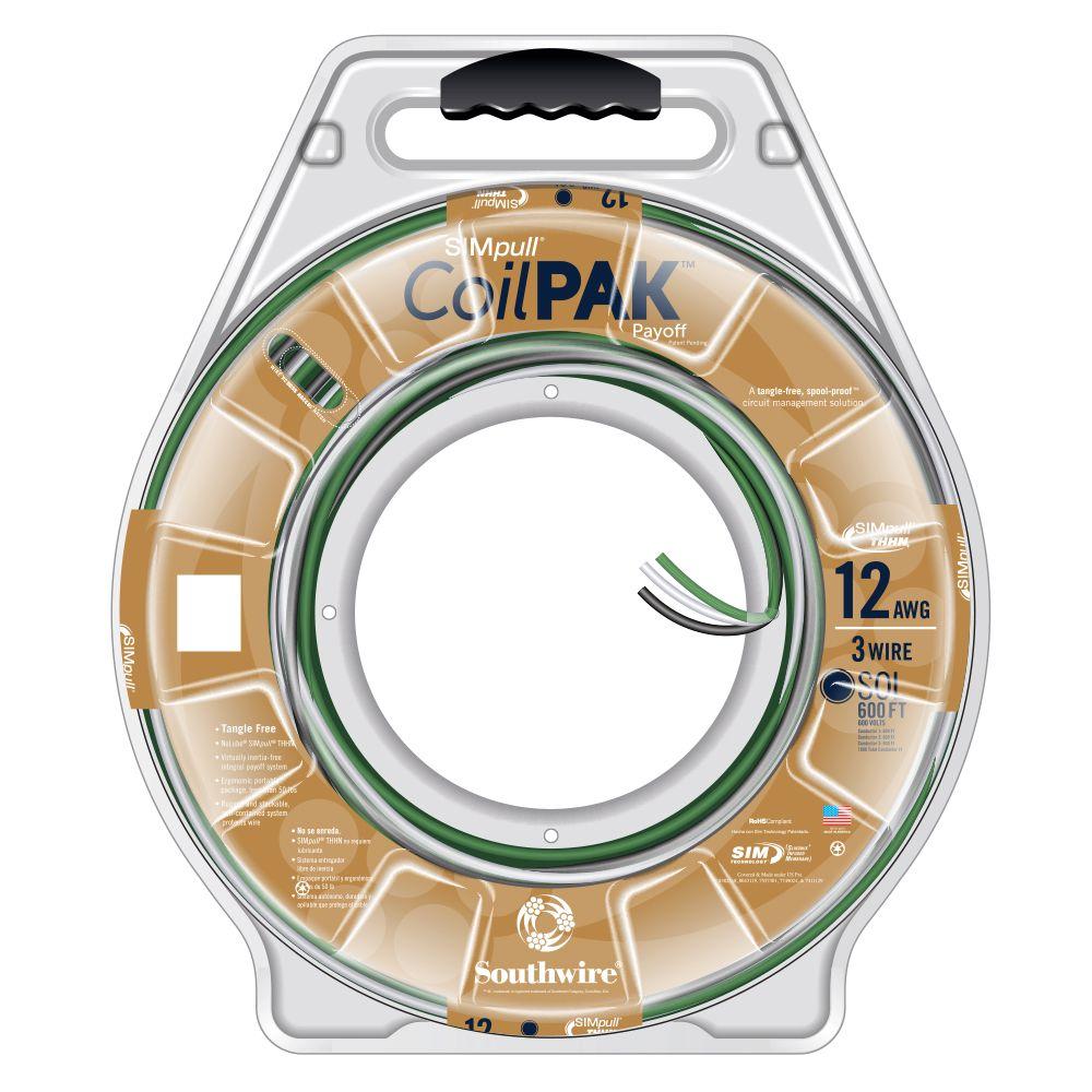 Southwire 600 ft. 12/3 Black/White/Green Solid CU CoilPAK SIMpull THHN