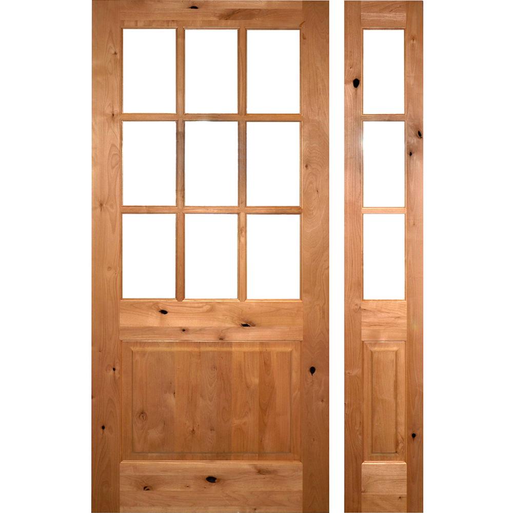 Krosswood Doors 56 In X 96 Craftsman Knotty Alder 9 Lite Craftsman Knotty Alder 9 Lite Unfinished Right Hand Inswing Prehung Front Door With Sidelite