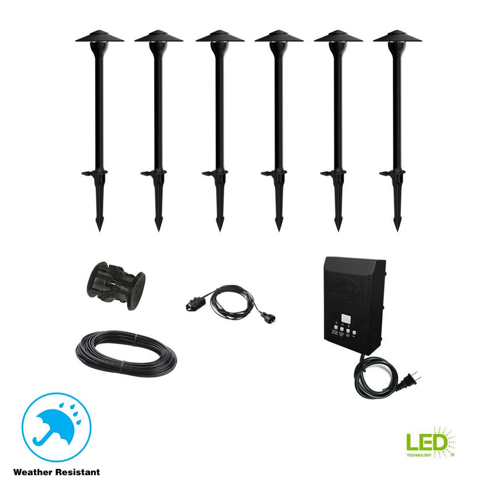 Black Waterproof Transformer Landscape Lighting Outdoor Low Voltage 10 Watt Integrated Led Outdoor Black Landscape Path Light Kit 6