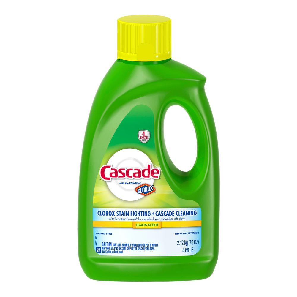 Cascade 75 oz. Lemon Scent Dishwasher Gel with Power of Clorox