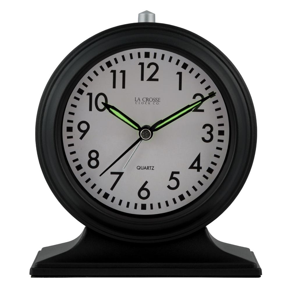 La Crosse Clock Silent Sweep Black Mantel Alarm Clock 617