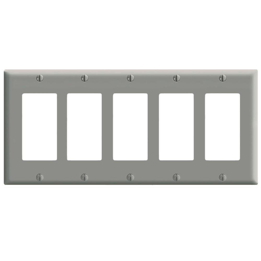 Leviton 5 Gang Decora Wall Plate Gray 80423 Gy The Home Depot Leviton 5 Gang Decora Wall Plate Gray