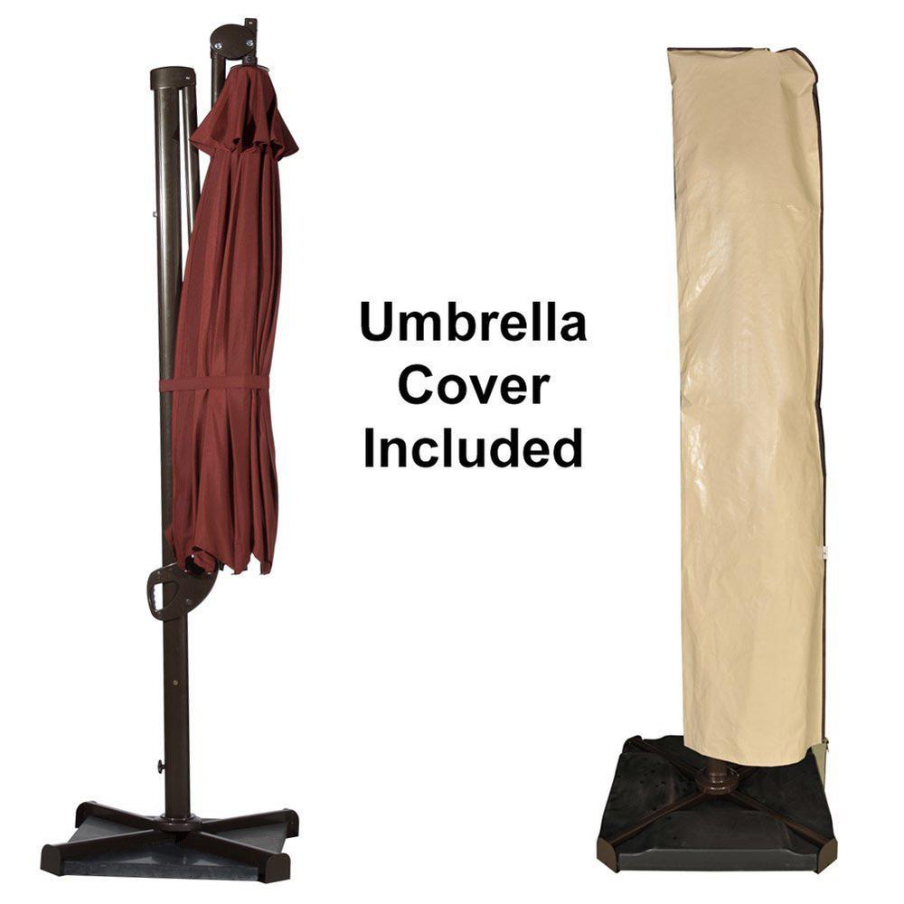 Abba Patio 11 Ft Hanging Cantilever Umbrella With Cross Base And Umbrella Cover Offset Patio Umbrella In Dark Red Apb2350dr The Home Depot