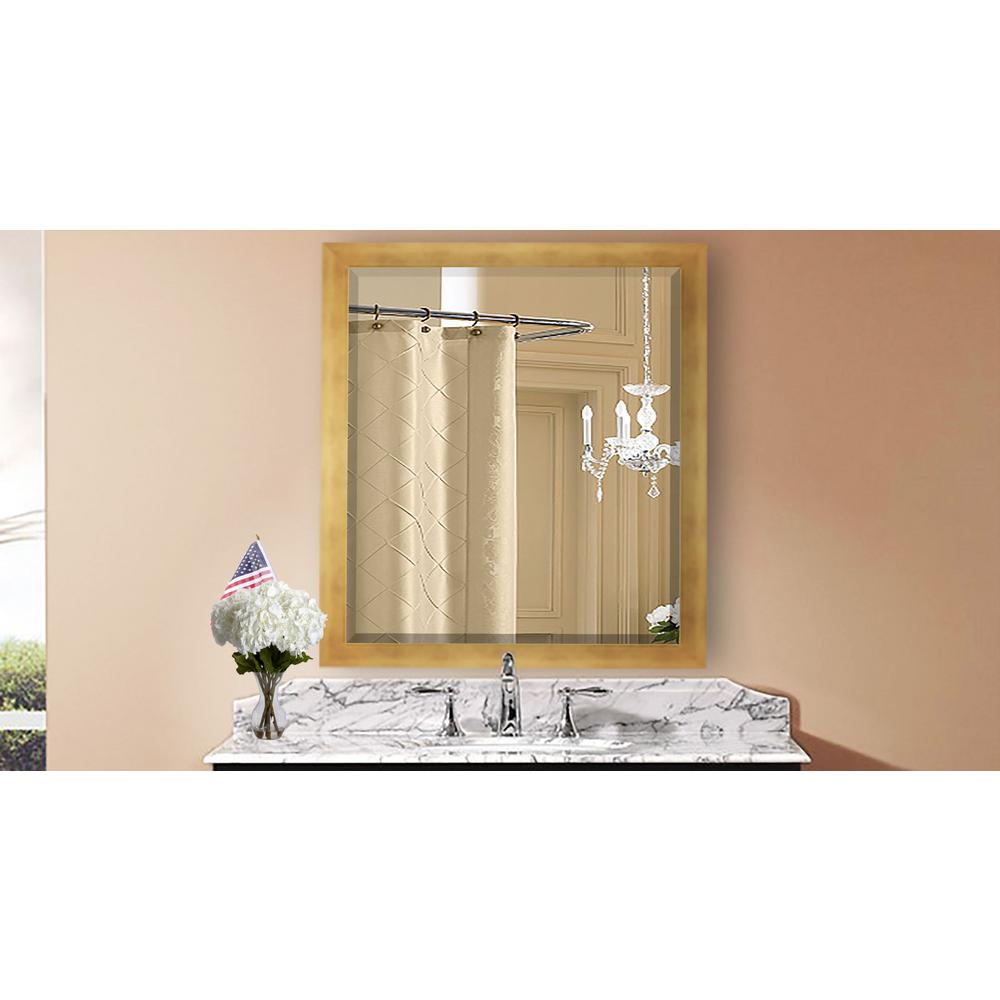 46 In H X 34 W Grey Wood Emboss Beveled Mirror Inner Hushed Golden Sunset Square Beveled Mirror