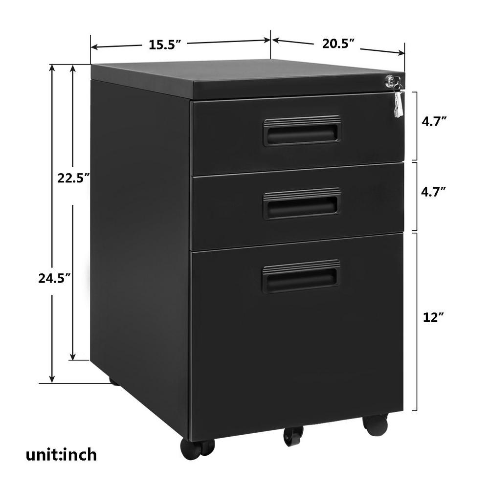 Boyel Living 3 Drawer Black Mobile Plastic Handle Metal File Cabinet With Keys Ly Wf036951baa The Home Depot