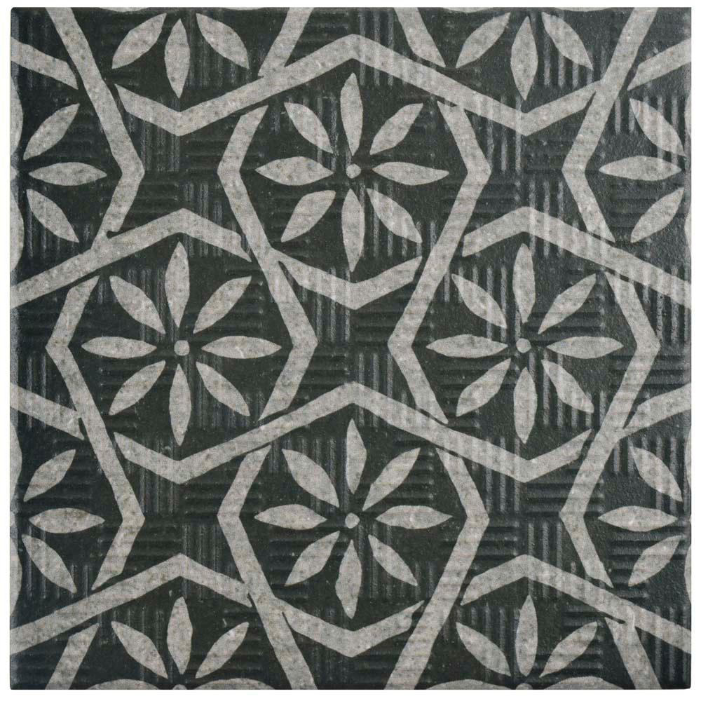 Merola Tile Area 15 Botanic Black 6 in. x 6 in. Porcelain Floor and