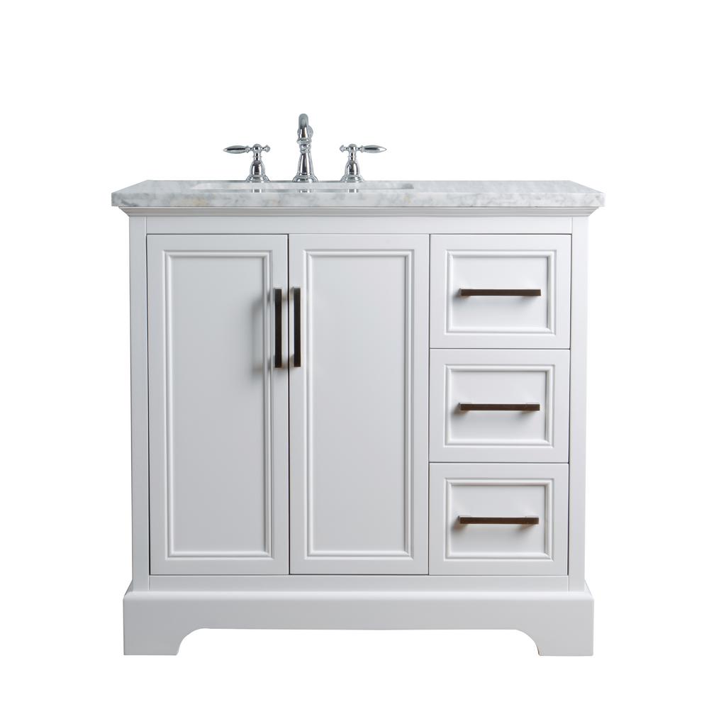 stufurhome 36 in. Ariane Single Sink Vanity in White with Marble 