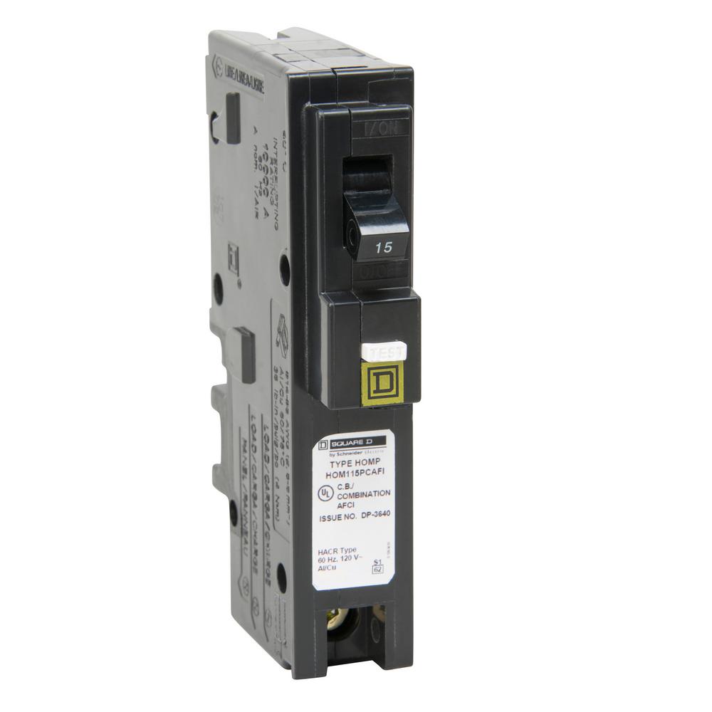 1 Pole: Square D by Schneider Electric Electrical Supplies Homeline 15 Amp Single-Pole Plug-On Neutral CAFCI Circuit Breaker HOM115PCAFIC