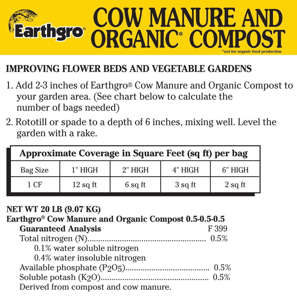 Earthgro 1 Cu Ft Cow Manure And Organic Compost 71751180 The