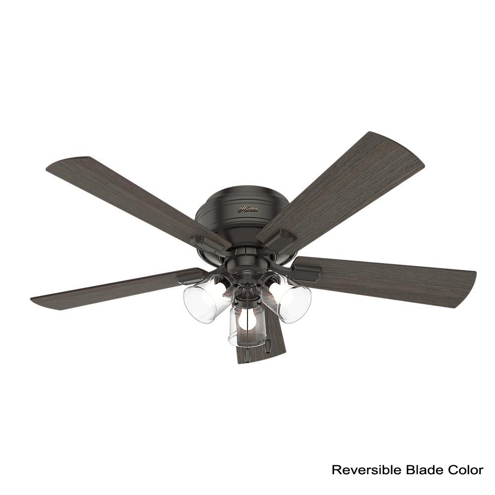 Hunter Crestfield 52 In Led Indoor Low Profile Noble Bronze Ceiling Fan With 3 Light Kit