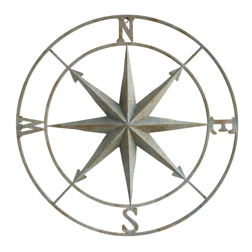 3r Studios 41 In X 41 In Distressed Aqua Iron Metal Wall Compass Da6886 The Home Depot