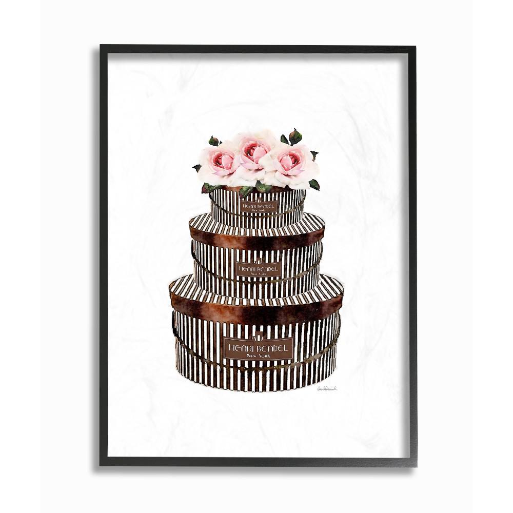 The Stupell Home D/écor Collection Holiday Minimal Happy Christmas Patterned Present Stas Stripes Black Red and Gold Framed Giclee Texturized Art Multi-Color 12 x 12