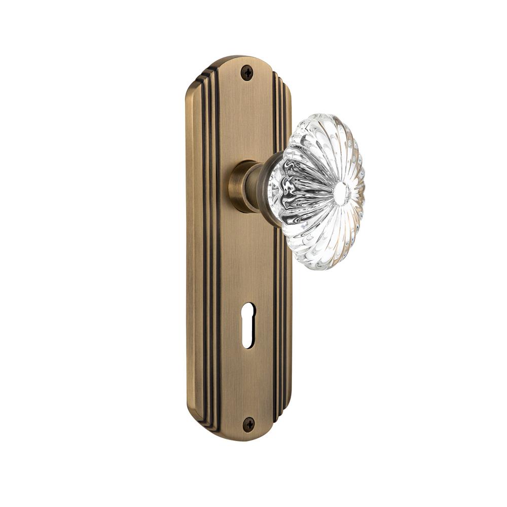 Nostalgic Warehouse Deco Plate Interior Mortise Oval Fluted Crystal Glass Door Knob In Antique Brass