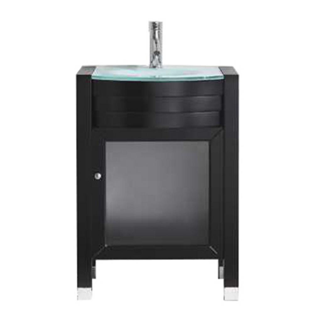 Virtu USA Ava 24 in. W x 21 in. D Single Vanity in Espresso with Glass