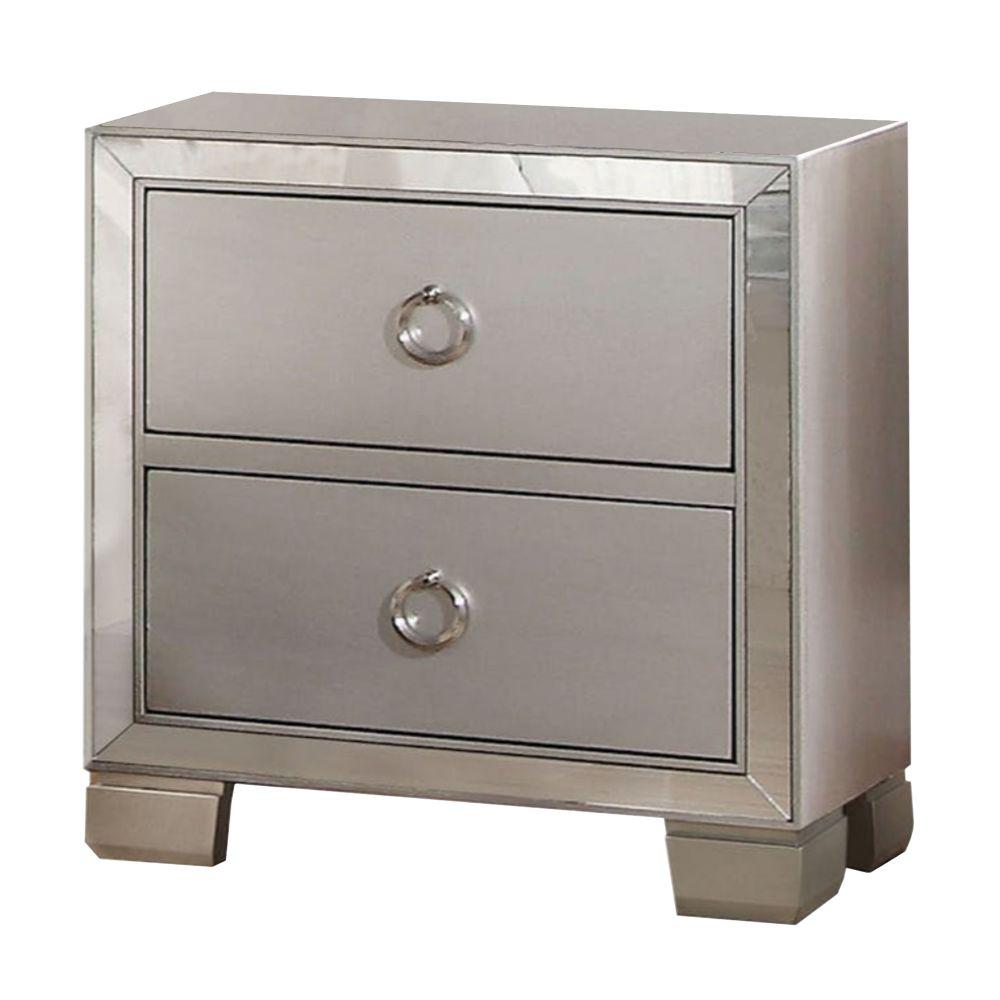 Benjara 2 Drawer Silver Nightstand With Mirror Insert Front Trim Bm185423 The Home Depot