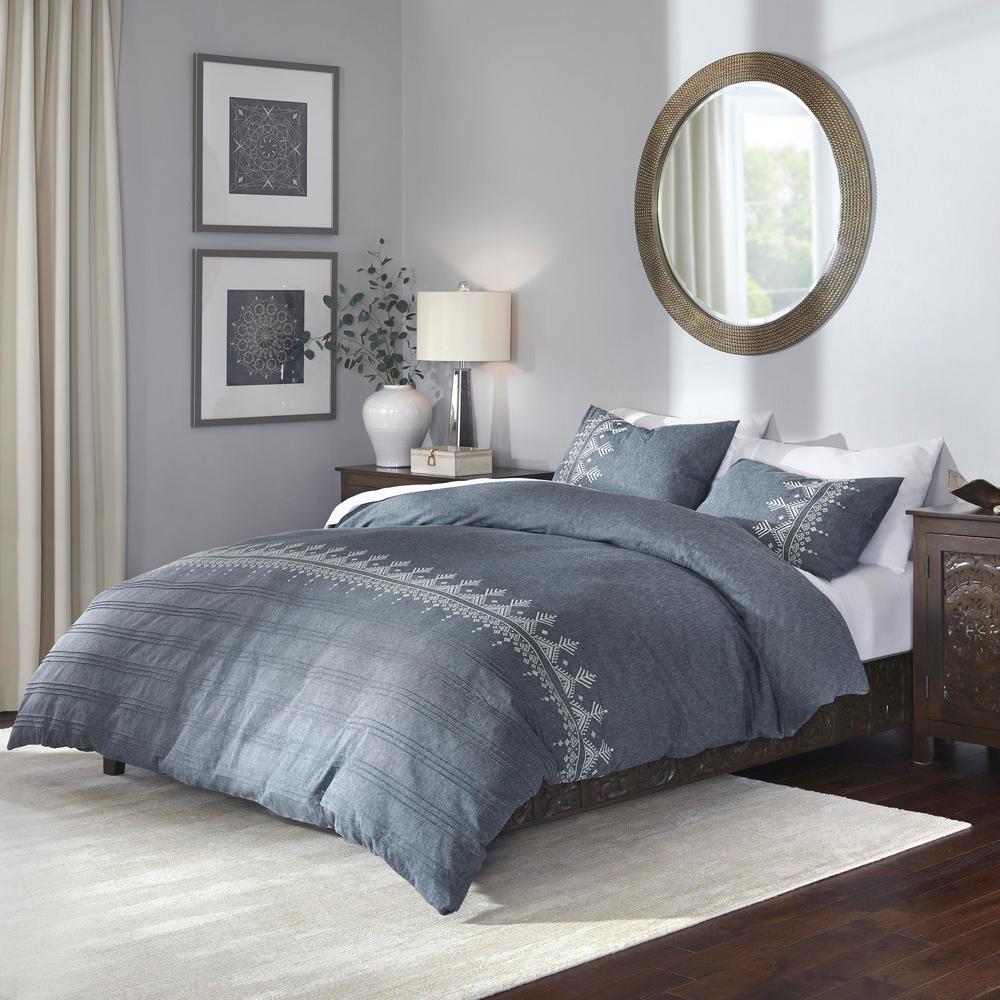Home Decorators Collection Roanne 3 Piece Steel Blue Embroidered