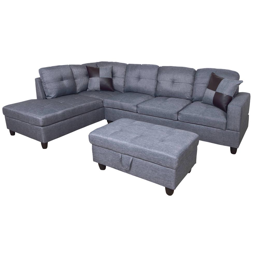 Nate Right Facing Sectional Sofa With Ottoman Black Gray