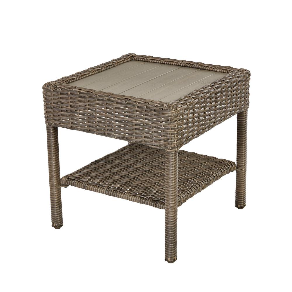 Hampton Bay Cambridge Grey Wicker Outdoor Side Table-65-17148G7 - The