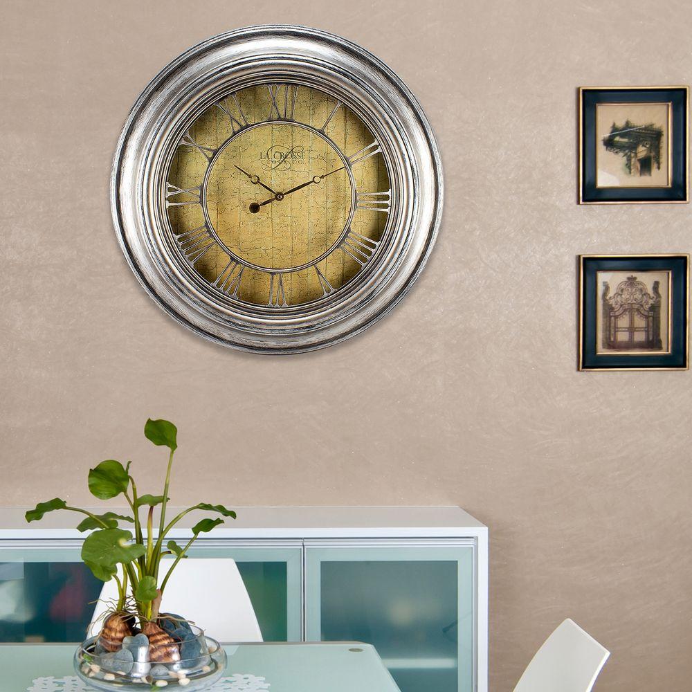 La Crosse Technology 24 In H Round Silver Weathered Og Wall 24 In H Round Silver Weathered Og Wall Clock With Cut Out Numerals