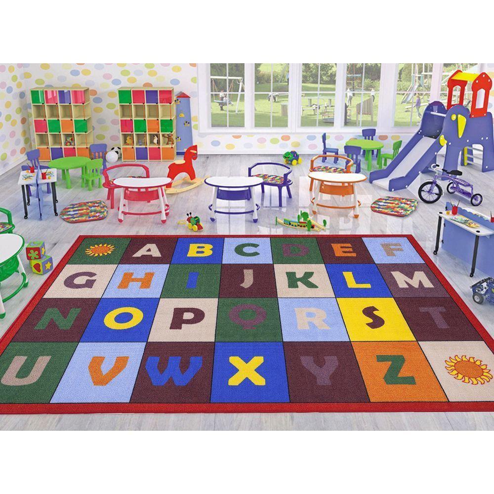 Kids Rugs The Home Depot Jenny Collection Red Alphabet Design 8 Ft X 10 Non Slip Kids